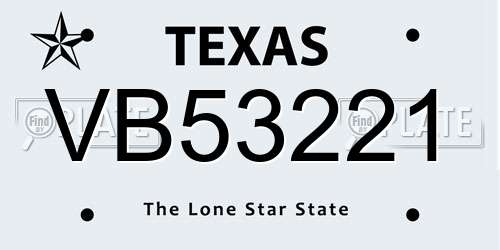 VB53221 Texas License Plate