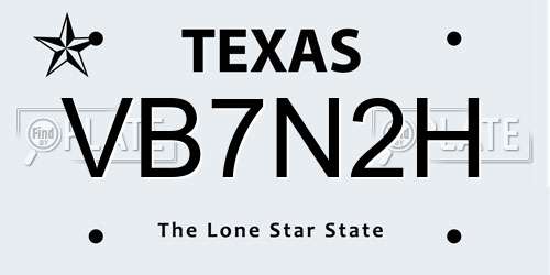 VB7N2H Texas License Plate
