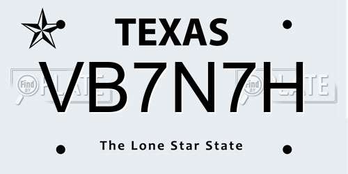 VB7N7H Texas License Plate