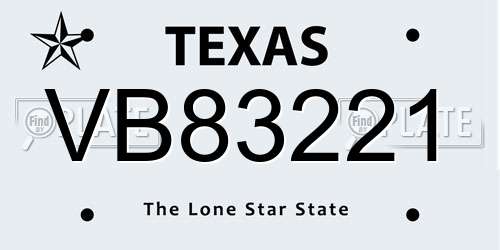 VB83221 Texas License Plate