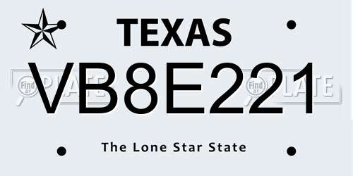 VB8E221 Texas License Plate