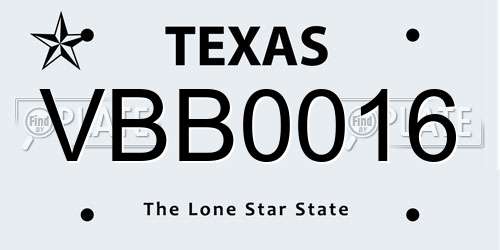 VBB0016 Texas License Plate
