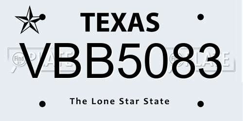 VBB5083 Texas License Plate