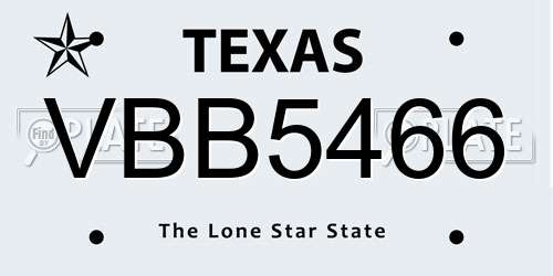 VBB5466 Texas License Plate