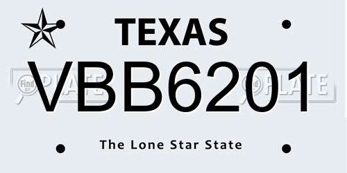 VBB6201 Texas License Plate