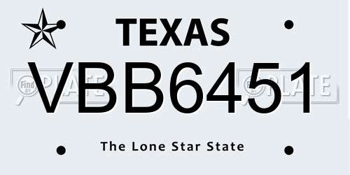 VBB6451 Texas License Plate