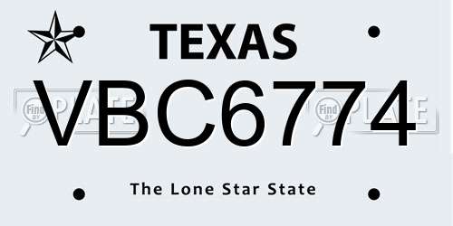 VBC6774 Texas License Plate