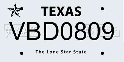 VBD0809 Texas License Plate