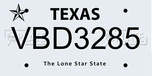 VBD3285 Texas License Plate