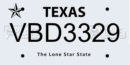 VBD3329 Texas License Plate