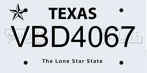 VBD4067 Texas License Plate