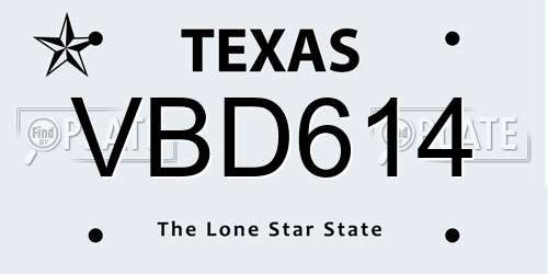 VBD614 Texas License Plate