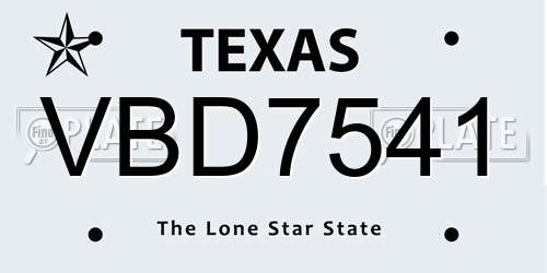 VBD7541 Texas License Plate