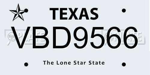 VBD9566 Texas License Plate