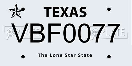 VBF0077 Texas License Plate