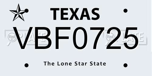 VBF0725 Texas License Plate