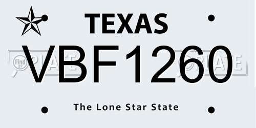 VBF1260 Texas License Plate
