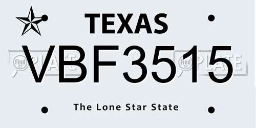VBF3515 Texas License Plate