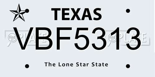 VBF5313 Texas License Plate