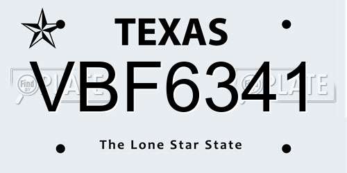 VBF6341 Texas License Plate