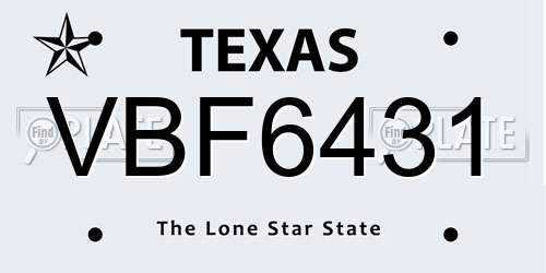 VBF6431 Texas License Plate