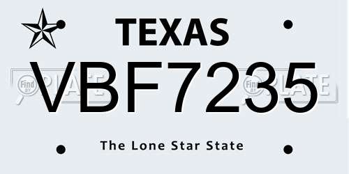 VBF7235 Texas License Plate