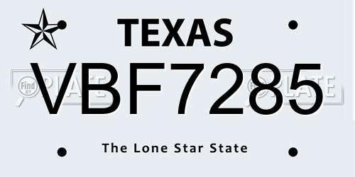 VBF7285 Texas License Plate