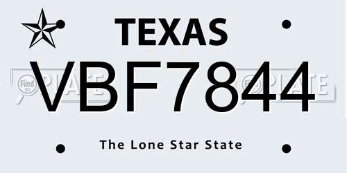 VBF7844 Texas License Plate