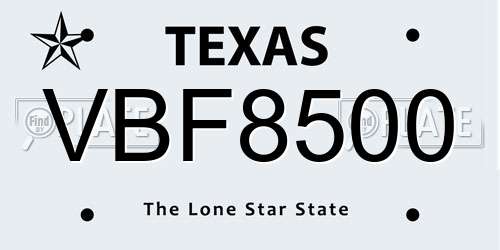 VBF8500 Texas License Plate