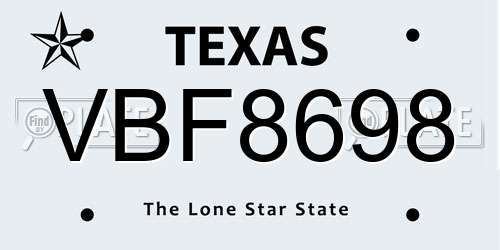 VBF8698 Texas License Plate
