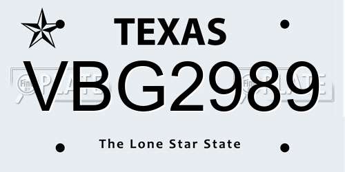 VBG2989 Texas License Plate