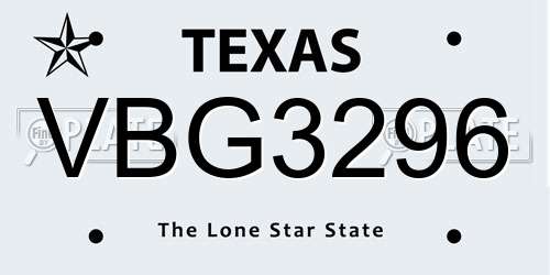 VBG3296 Texas License Plate