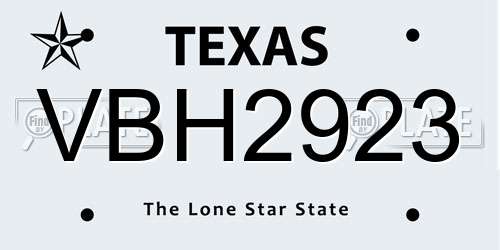 VBH2923 Texas License Plate