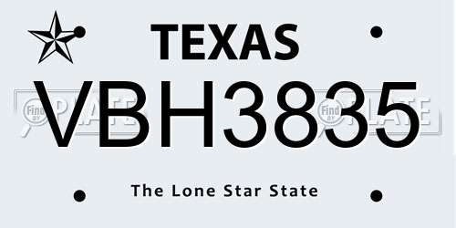 VBH3835 Texas License Plate
