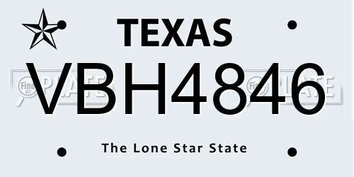 VBH4846 Texas License Plate