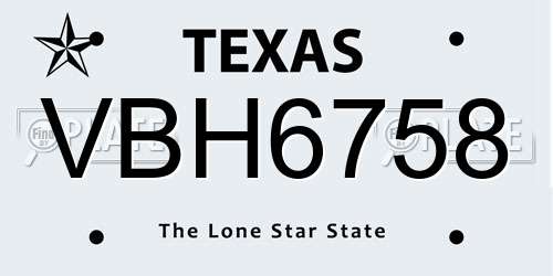 VBH6758 Texas License Plate