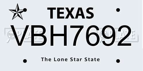 VBH7692 Texas License Plate