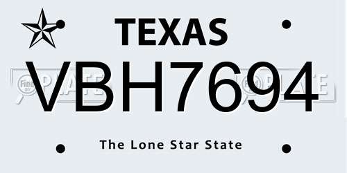 VBH7694 Texas License Plate