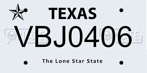 VBJ0406 Texas License Plate