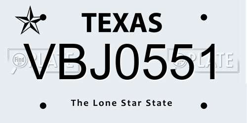 VBJ0551 Texas License Plate