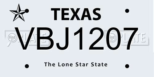 VBJ1207 Texas License Plate