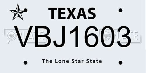 VBJ1603 Texas License Plate