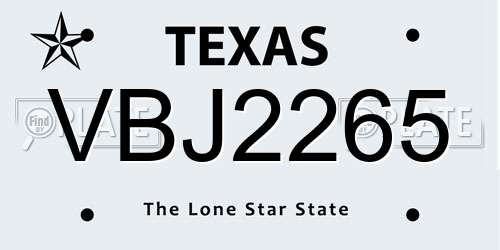 VBJ2265 Texas License Plate