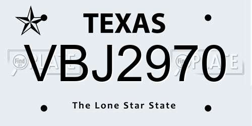 VBJ2970 Texas License Plate