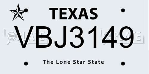 VBJ3149 Texas License Plate