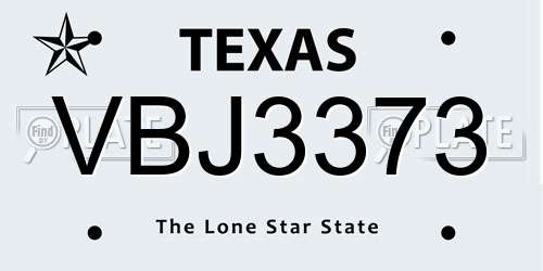 VBJ3373 Texas License Plate