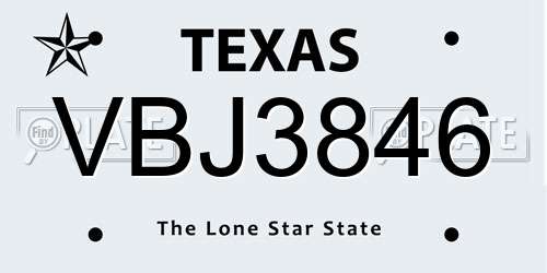 VBJ3846 Texas License Plate