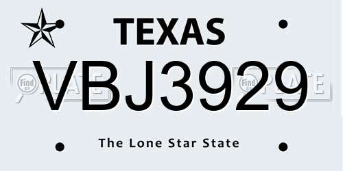 VBJ3929 Texas License Plate