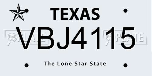 VBJ4115 Texas License Plate