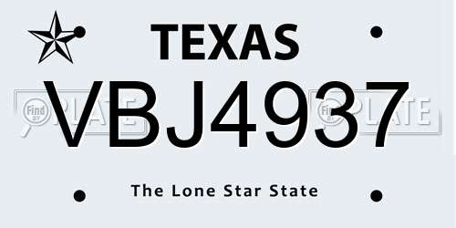 VBJ4937 Texas License Plate